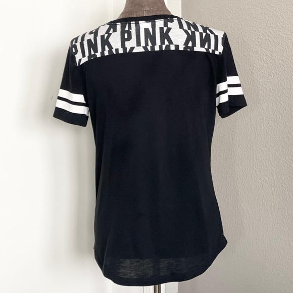 🩶 PINK Black & White Varsity Top S - Picture 2 of 4